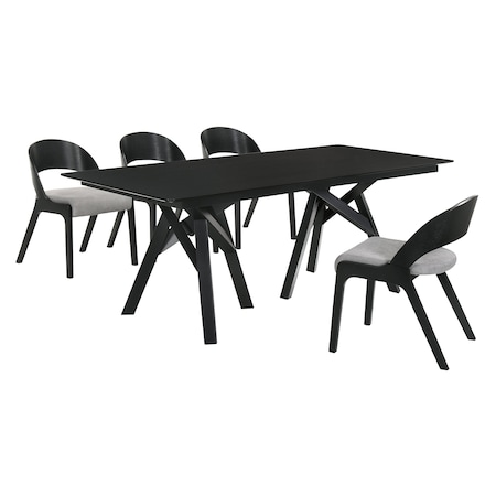 Armen Living Cortina and Polly 5 Piece Black Rectangular Dining Set SETCODIBLK5C